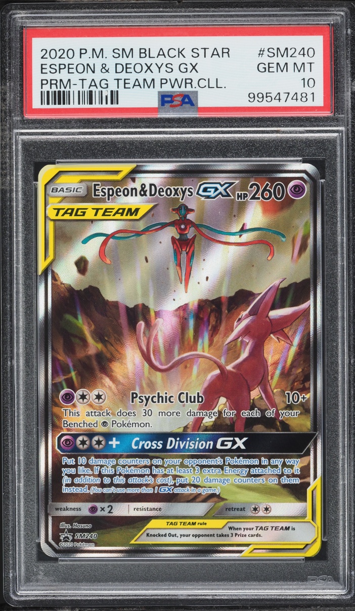 2020 Pokemon Sun & Moon Promo Tag Team Powers Full Art Espeon Deoxys GX #SM240 PSA 10 GEM MINT