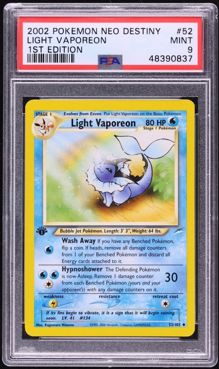 2002 Pokemon Neo Destiny 1st Edition Light Vaporeon #52 PSA 9 MINT