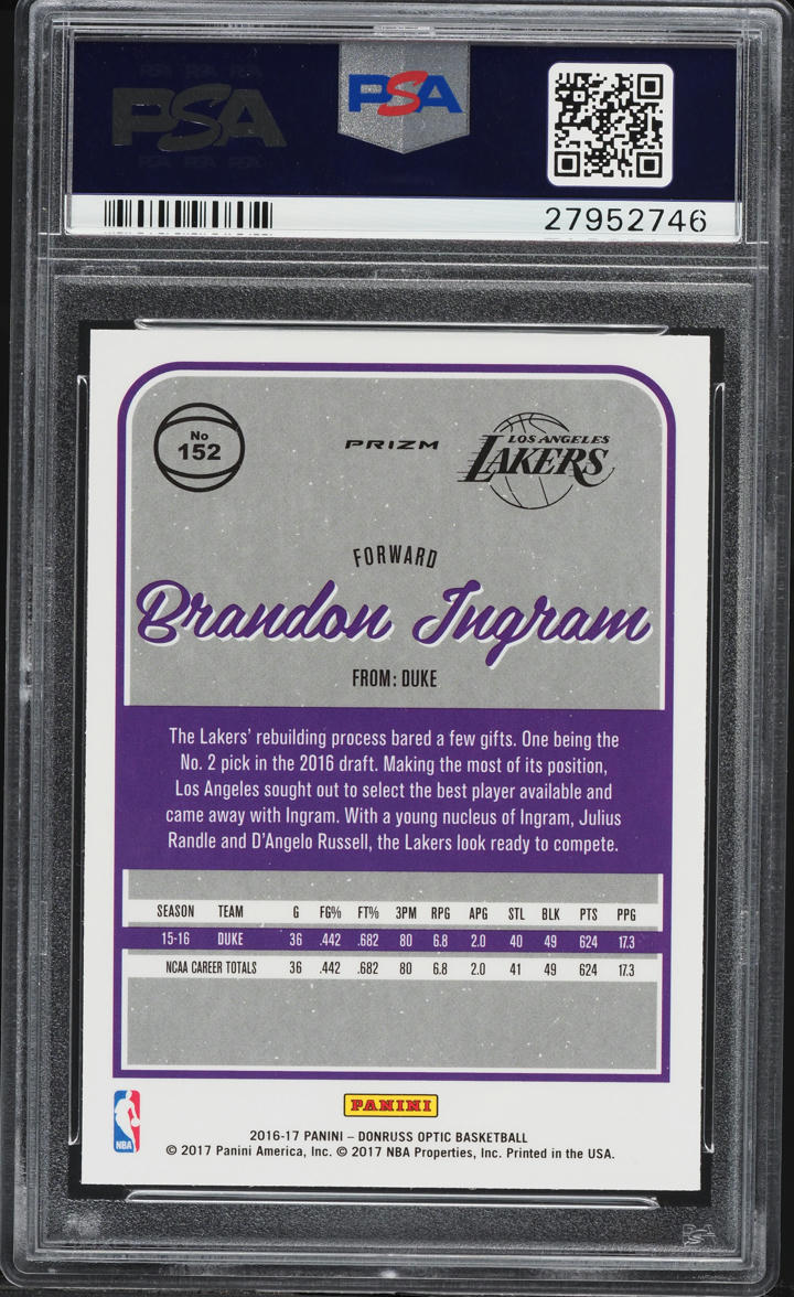 2016 Donruss Optic Holo Brandon Ingram ROOKIE #152 PSA 10 GEM MINT