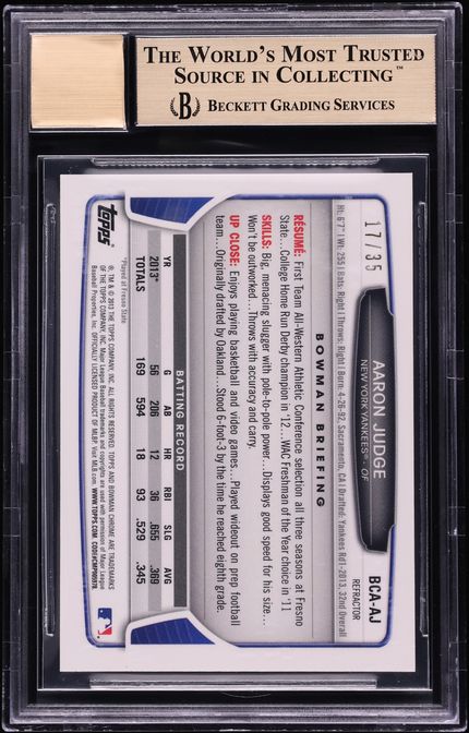 2013 Bowman Chrome Black Refractor Aaron Judge PROSPECT AUTO /35 #BCA-AJ BGS 9.5 GEM MINT