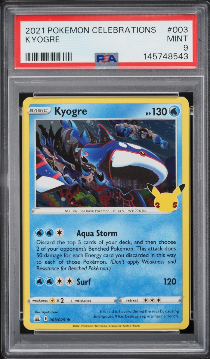 2021 Pokemon Sword & Shield Celebrations Holo Kyogre #3 PSA 9 MINT
