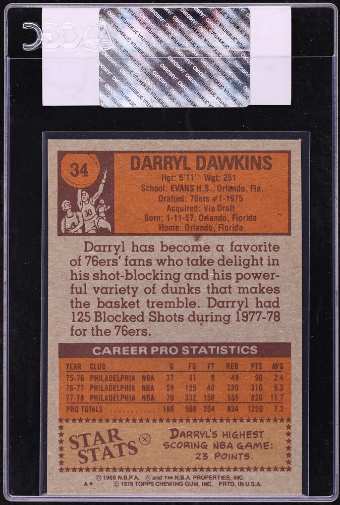 1978 Topps Basketball Darryl Dawkins #34 CGC AUTH