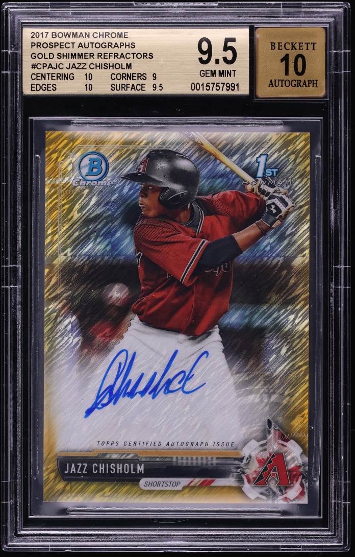 2017 Bowman Chrome Gold Shimmer Refractor Jazz Chisholm PROSPECT AUTO /50 #CPA-JC BGS 9.5 GEM