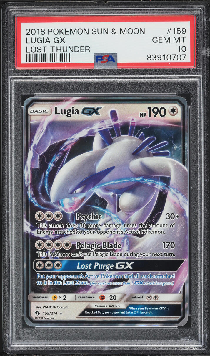 2018 Pokemon Sun & Moon Lost Thunder Holo Lugia GX #159 PSA 10 GEM MINT
