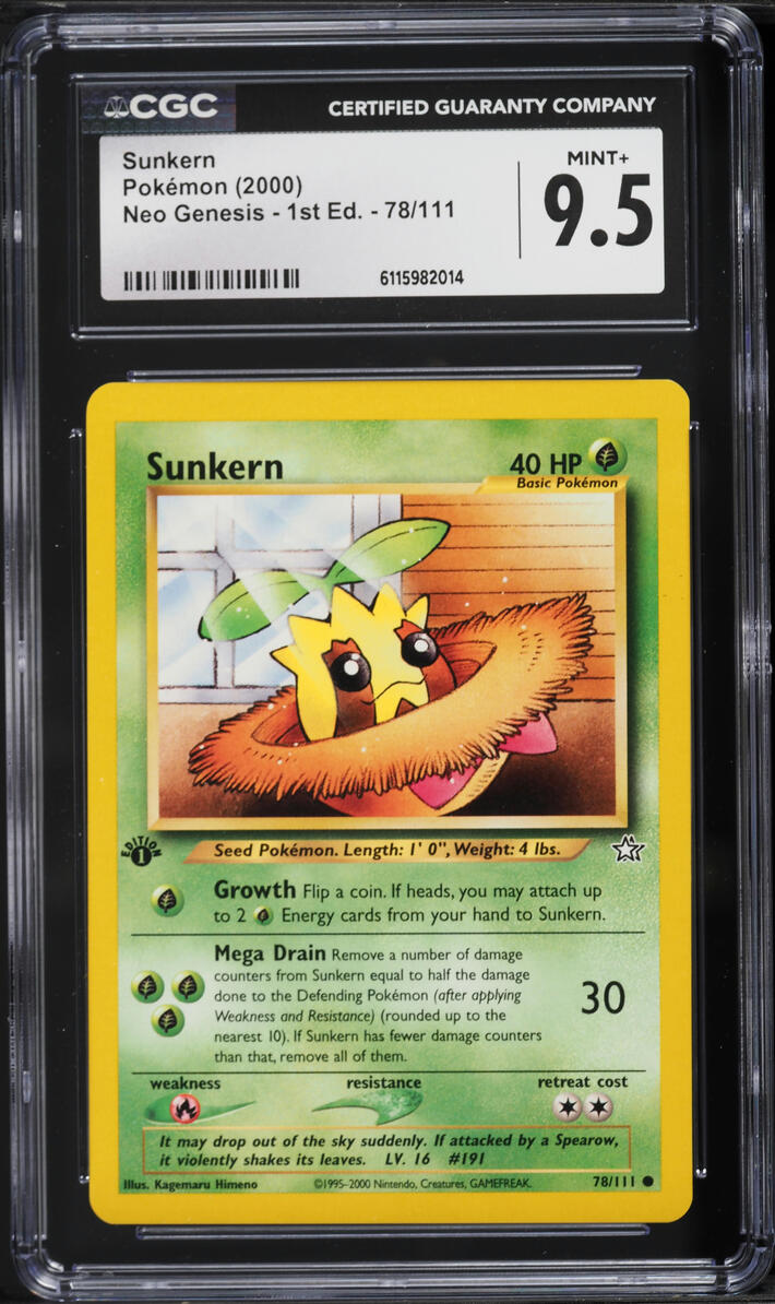 2000 Pokemon Neo Genesis 1st Edition Sunkern #78 CGC 9.5 MINT+