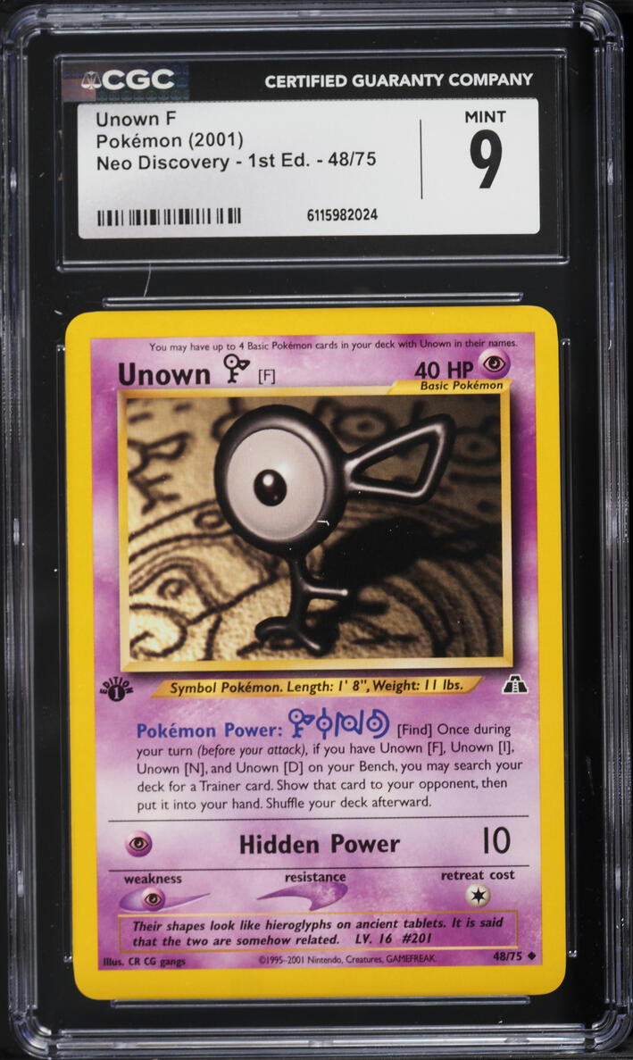 2001 Pokemon Neo Discovery 1st Edition Unown F #48 CGC 9 MINT