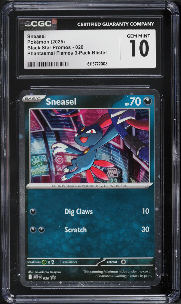 2025 Pokemon Mega Evolution Promo Phantasmal Flames Cosmos Holo Sneasel #20 CGC 10 GEM MINT