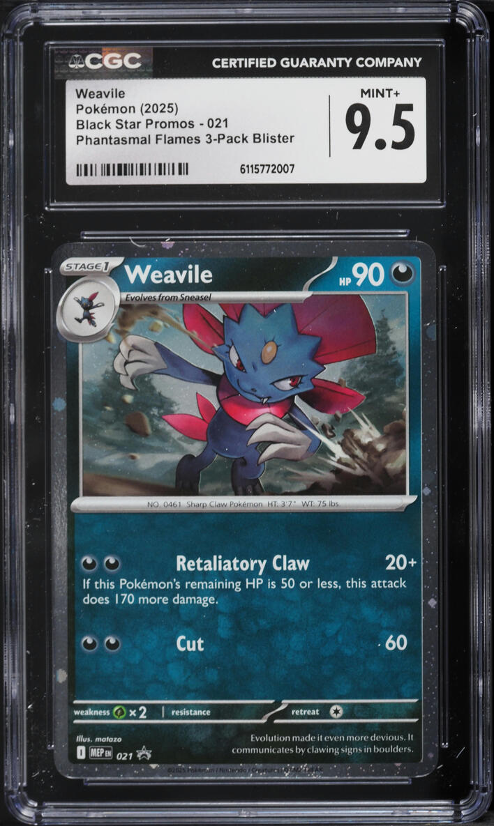 2025 Pokemon Mega Evolution Black Star Promo Phantasmal Flames Holo Weavile #21 CGC 9.5 MINT+
