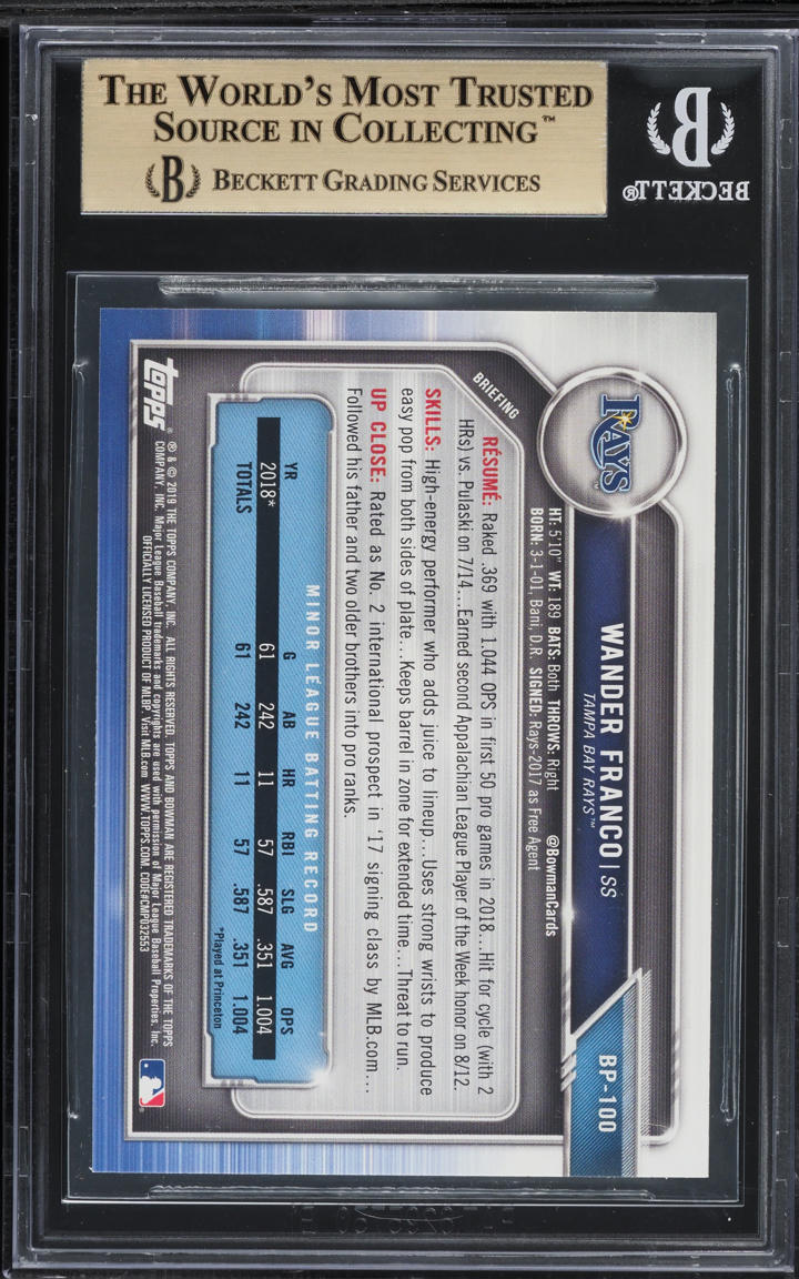 2019 Bowman Wander Franco PROSPECT #BP-100 BGS 9.5 GEM MINT