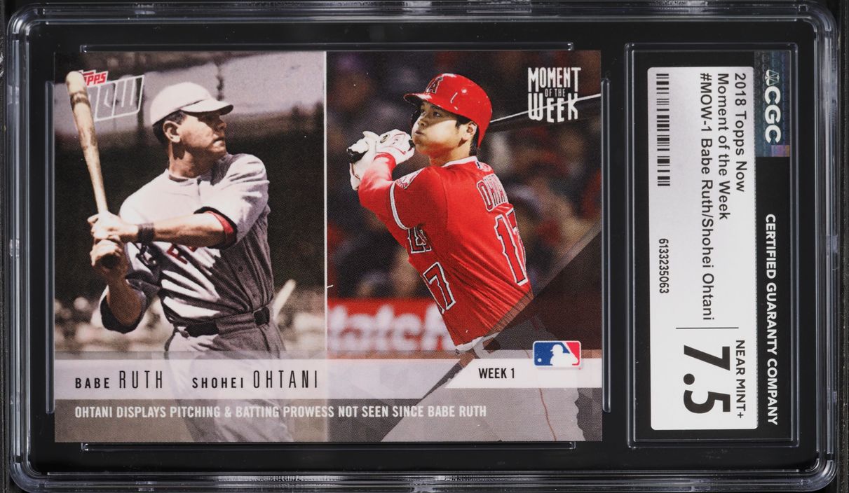 2018 Topps Now Moment Of The Week Babe Ruth & Shohei Ohtani ROOKIE #MOW-1 CGC 7.5 NRMT+