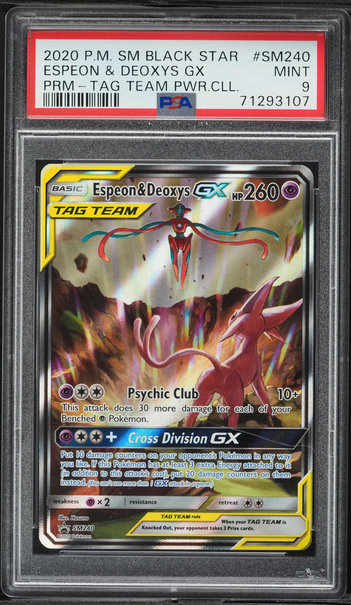 2020 Pokemon SM Black Star Promo Tag Team Full Art Espeon & Deoxys GX #SM240 PSA 9 MINT