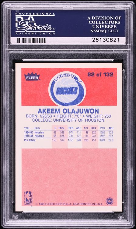 1986 Fleer Basketball Hakeem Olajuwon ROOKIE #82 PSA 10 GEM MINT