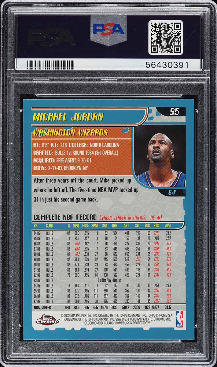 2001 Topps Chrome Michael Jordan #95 PSA 8 NM-MT