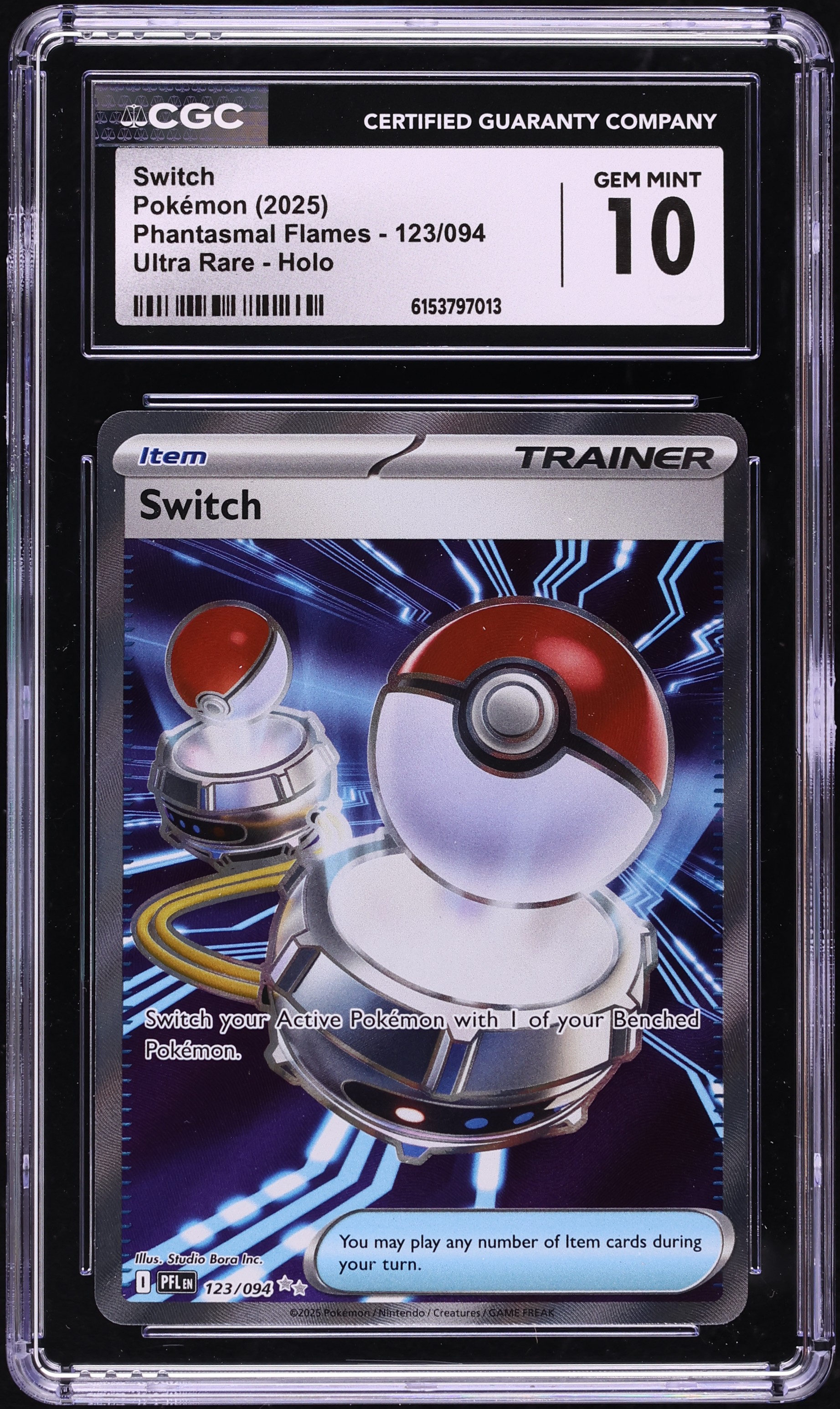 2025 Pokemon Mega Evolution Phantasmal Flames Full Art Switch #123 CGC 10 GEM MINT
