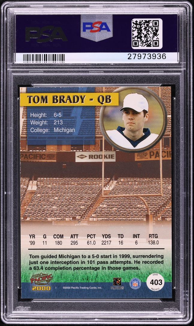 2000 Pacific Premiere Date Tom Brady ROOKIE /78 #403 PSA 10 GEM MINT