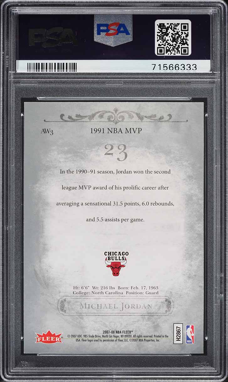 2007 Fleer Jordan Box Set Award Winners Michael Jordan #AW3 PSA 9 MINT