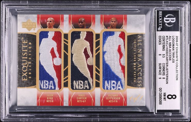2006 Exquisite Triple Jason Kidd Vince Carter Jefferson LOGOMAN PATCH 1/1 BGS 8
