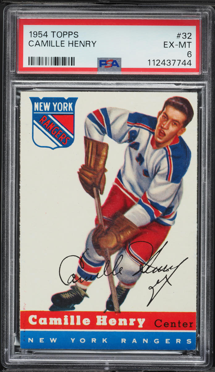 1954 Topps Hockey Camille Henry ROOKIE #32 PSA 6 EXMT