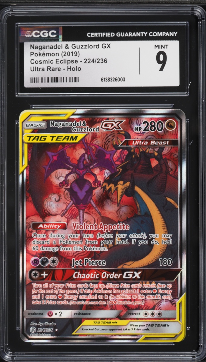 2019 Pokemon Sun & Moon Cosmic Eclipse Alt Art Naganadel & Guzzlord GX #224 CGC 9 MINT