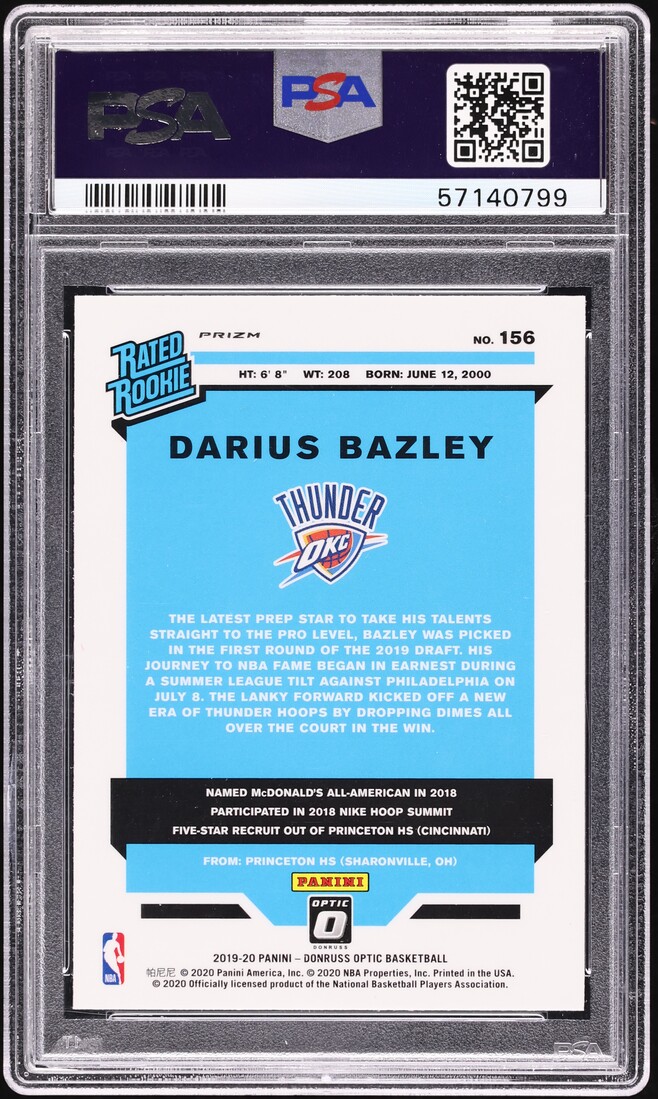 2019 Donruss Optic Hyper Pink Darius Bazley ROOKIE #156 PSA 9 MINT