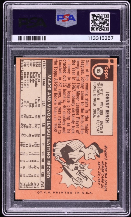 1969 Topps Johnny Bench #95 PSA 4 VGEX - Photo 2