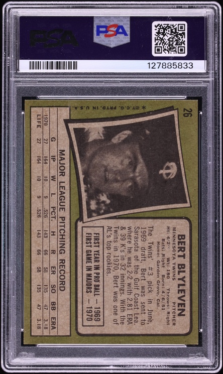 1971 Topps Bert Blyleven ROOKIE #26 PSA 5 EX - Photo 2