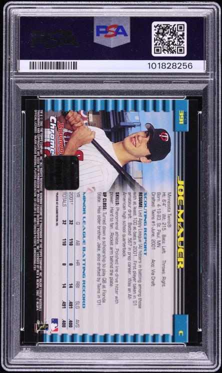 2002 Bowman Chrome Xfractor Joe Mauer ROOKIE AUTO #391 PSA 9 MINT - Photo 2