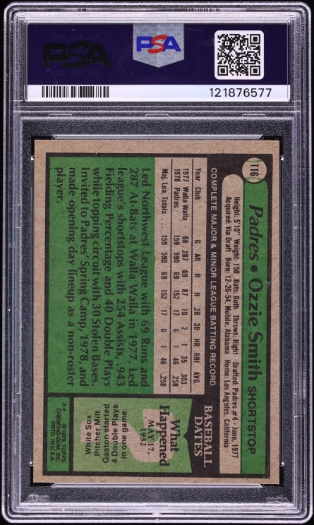 1979 Topps Ozzie Smith ROOKIE #116 PSA 6 EXMT - Photo 2