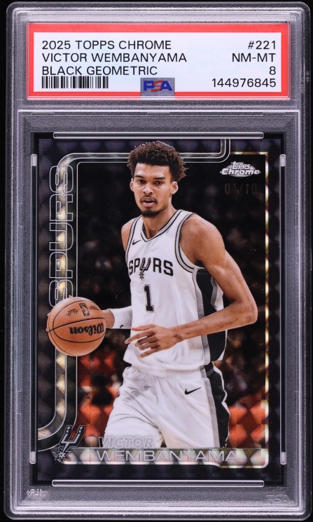 2025 Topps Chrome Black Geometric Victor Wembanyama JERSEY # 1/10 #221 PSA 8 NM-MT - Photo 1