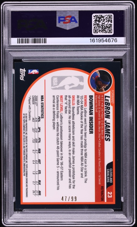 2007 Bowman Chrome Gold Refractor LeBron James /99 #23 PSA 10 GEM MINT - Photo 2
