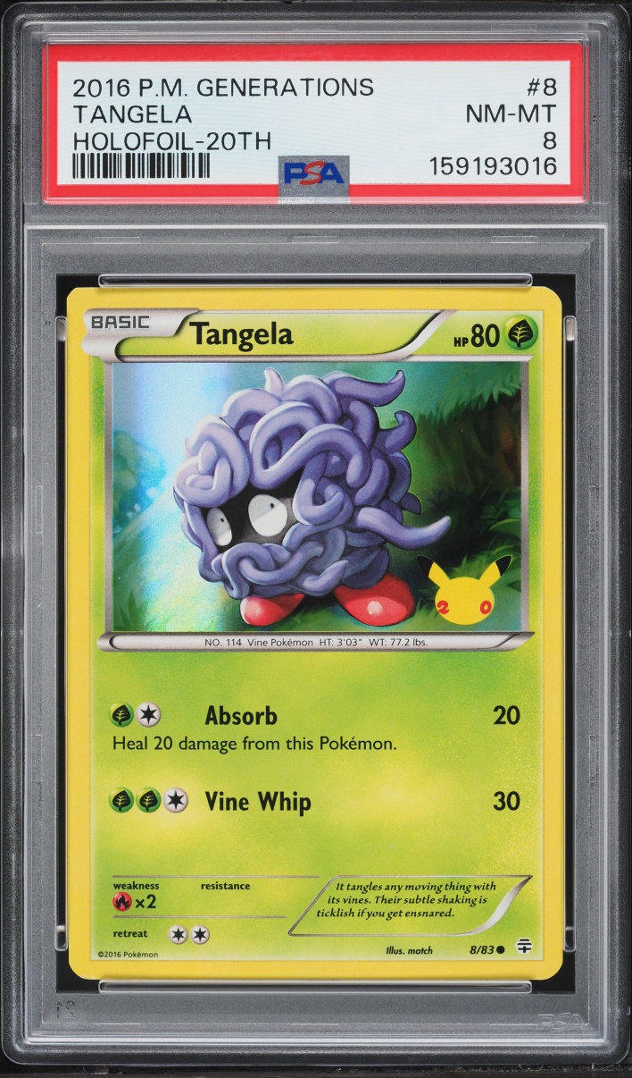 2016 Pokemon XY Generations 20th Anniversary Holo Tangela #8 PSA 8 NM-MT