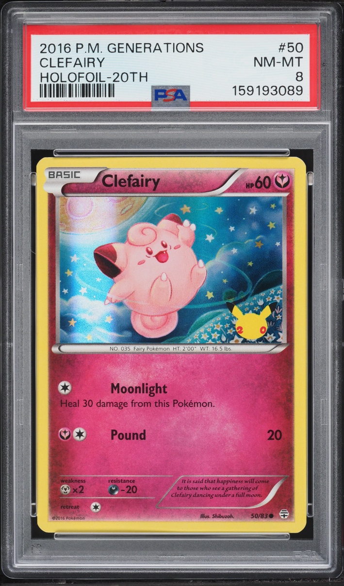 2016 Pokemon XY Generations 20th Anniversary Holo Clefairy #50 PSA 8 NM-MT
