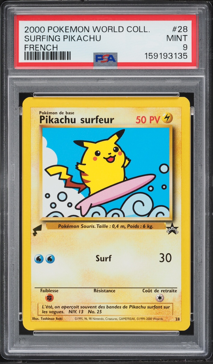 2000 Pokemon French World Collection Surfing Pikachu #28 PSA 9 MINT