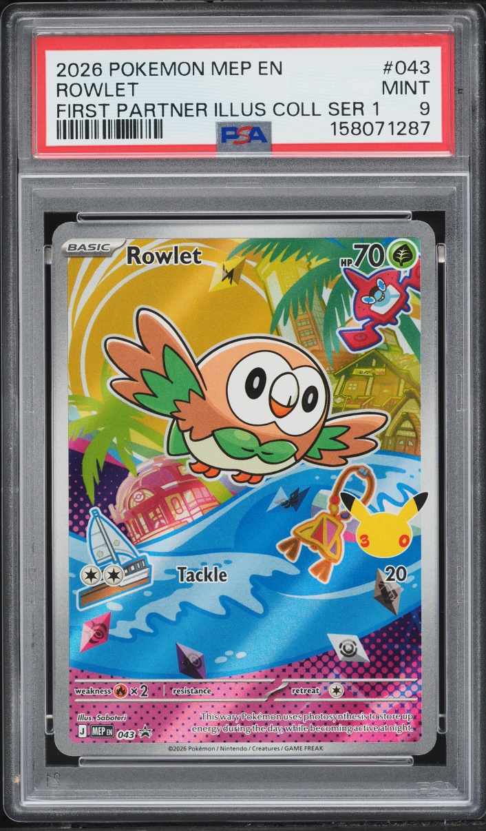 2026 Pokemon Mega Evolution Promo First Partner Illustration Full Art Rowlet #43 PSA 9 MINT