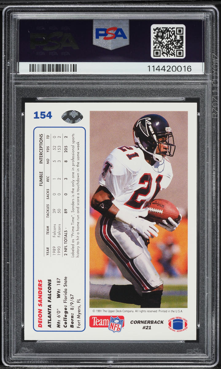 1991 Upper Deck Football Deion Sanders #154 PSA 7.5 NRMT+