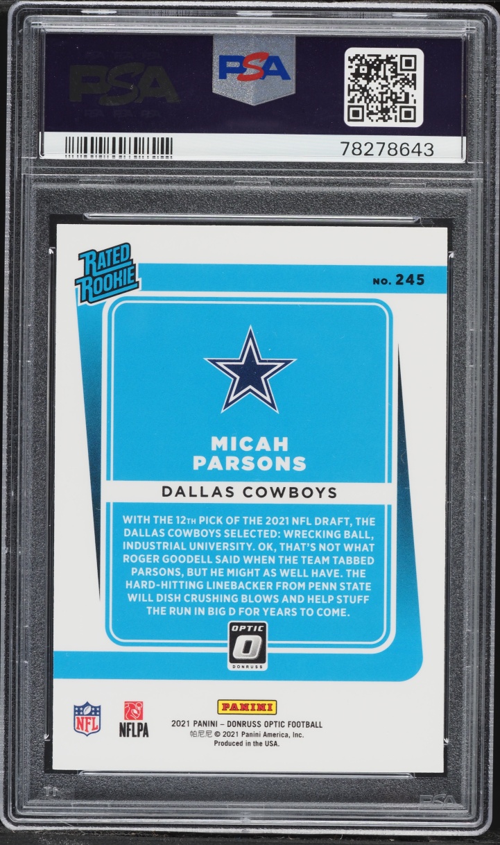 2021 Donruss Optic Micah Parsons ROOKIE #245 PSA 10 GEM MINT