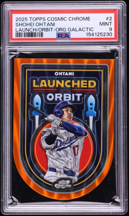 2025 Topps Chrome Cosmic Launched Into Orbit Orange Galactic Die-Cut Shohei Ohtani /25 PSA 9