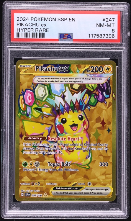 2024 Pokemon Scarlet & Violet Surging Sparks Gold Rare Pikachu ex #247 PSA 8 NM-MT
