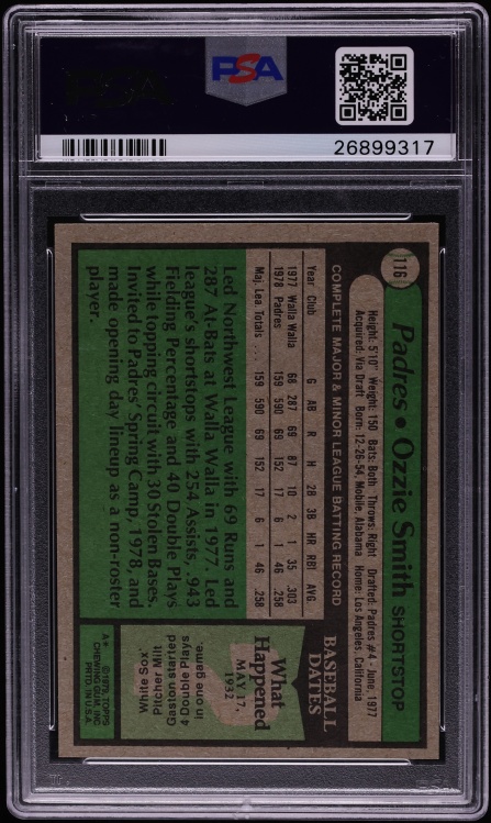 1979 Topps Ozzie Smith ROOKIE #116 PSA 9 MINT