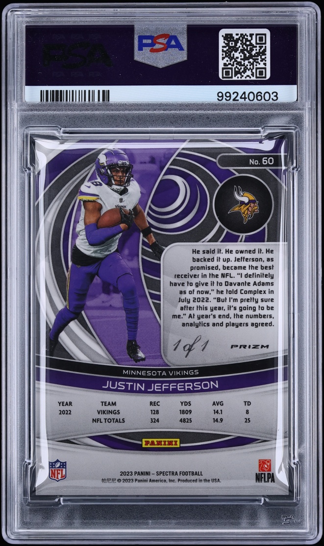 2023 Panini Spectra Gold Justin Jefferson 1/1 #60 PSA 9 MINT - Photo 2