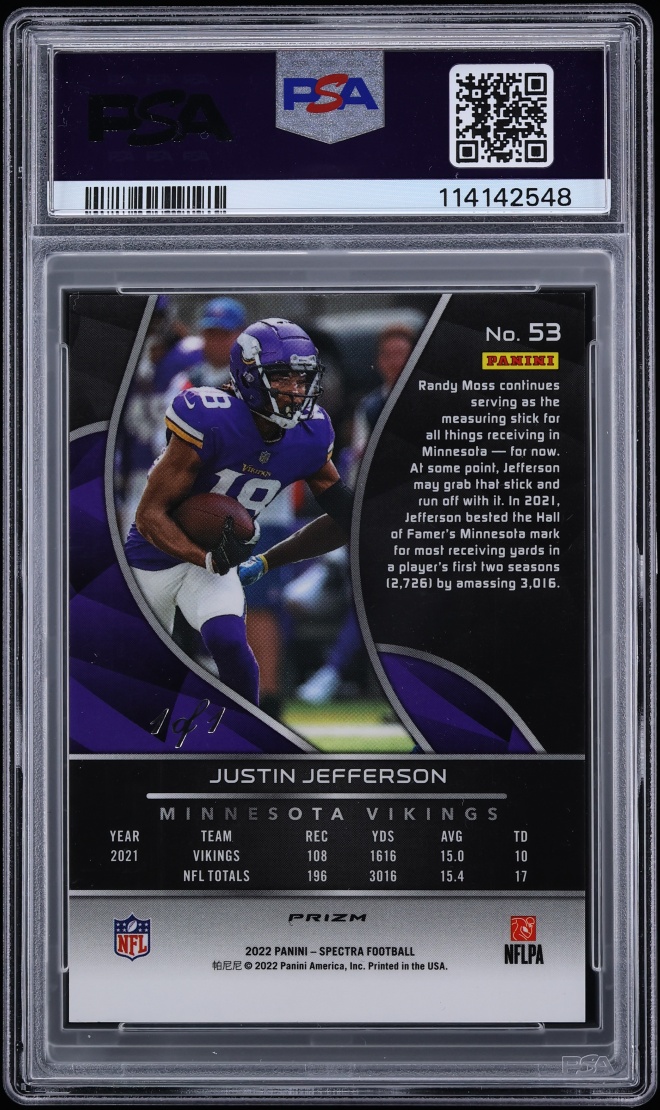2022 Panini Spectra Gold Justin Jefferson 1/1 #53 PSA 8.5 NM-MT+ - Photo 2