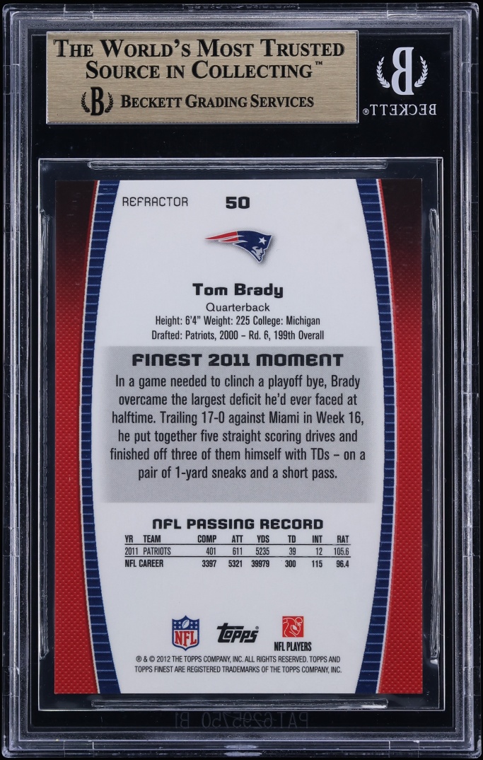 2012 Finest Pulsar Refractor Tom Brady 1/10 #50 BGS 9.5 GEM MINT - Photo 2