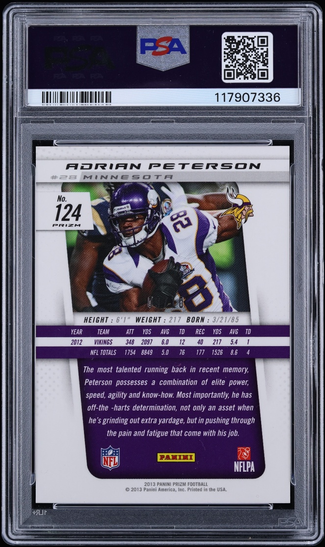 2013 Panini Prizm Gold Adrian Peterson /10 #124 PSA 9 MINT - Photo 2