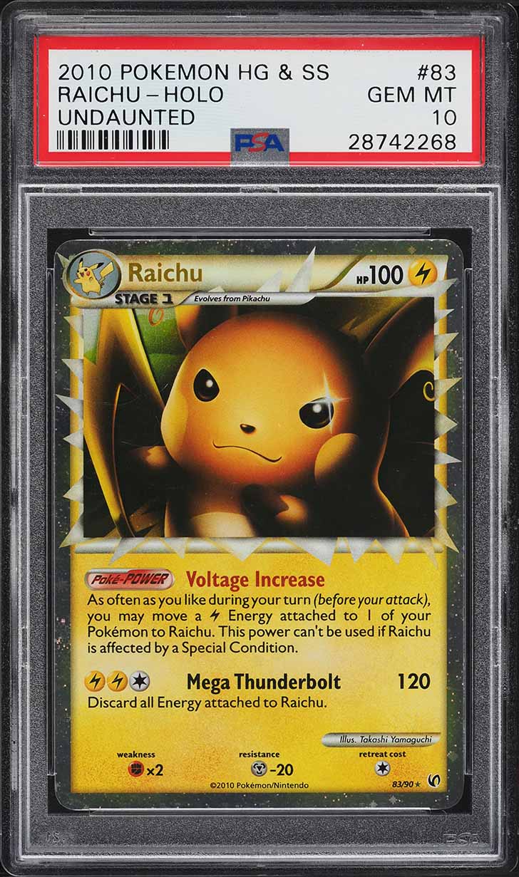 2010 Pokemon Heartgold & Soulsilver Undaunted Prime Raichu #83 PSA 10 GEM MINT