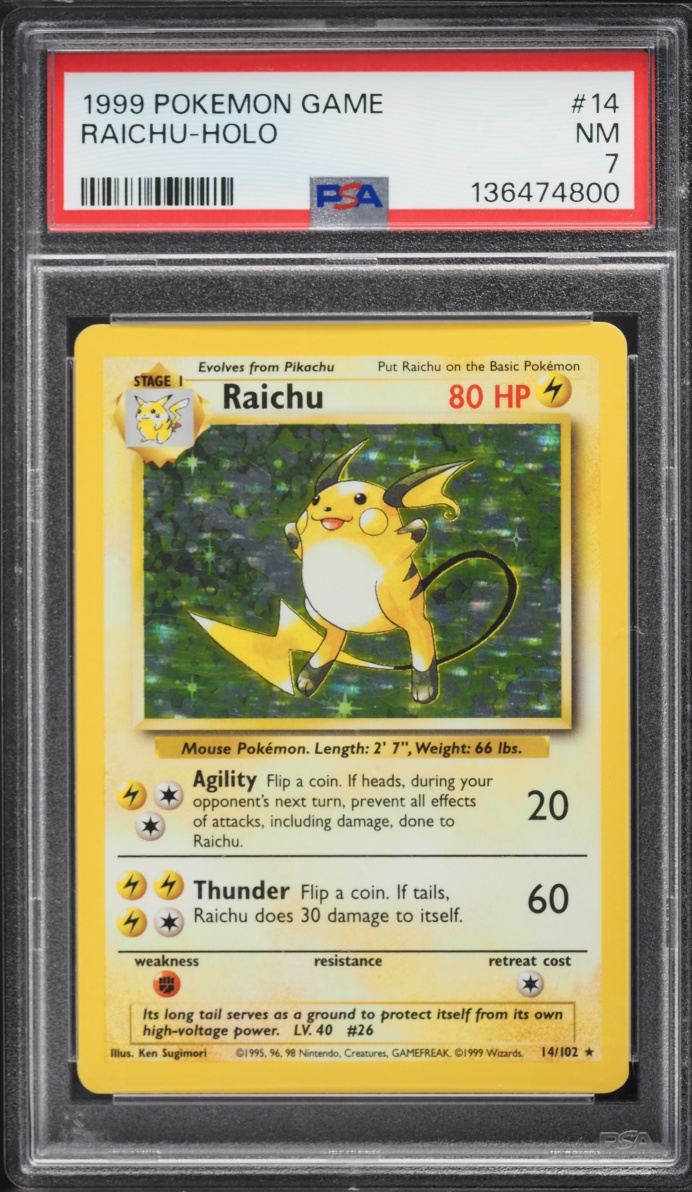 1999 Pokemon Base Set Holo Raichu #14 PSA 7 NRMT