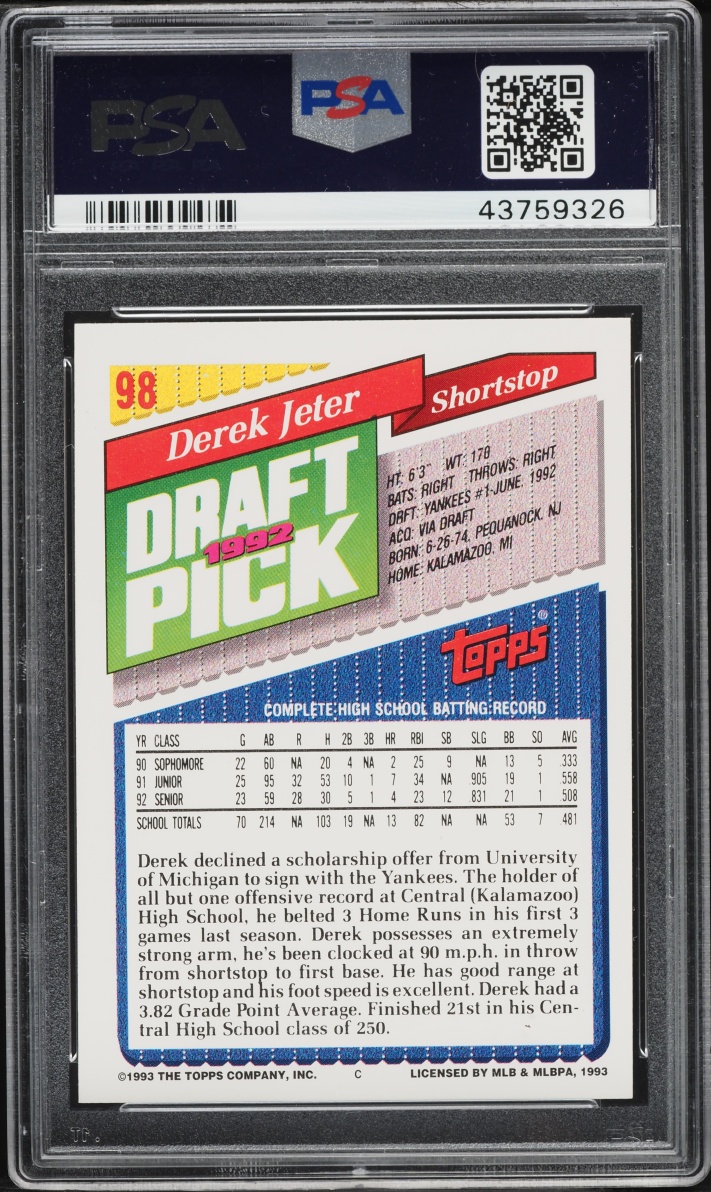 1993 Topps Derek Jeter #98 PSA 9 MINT