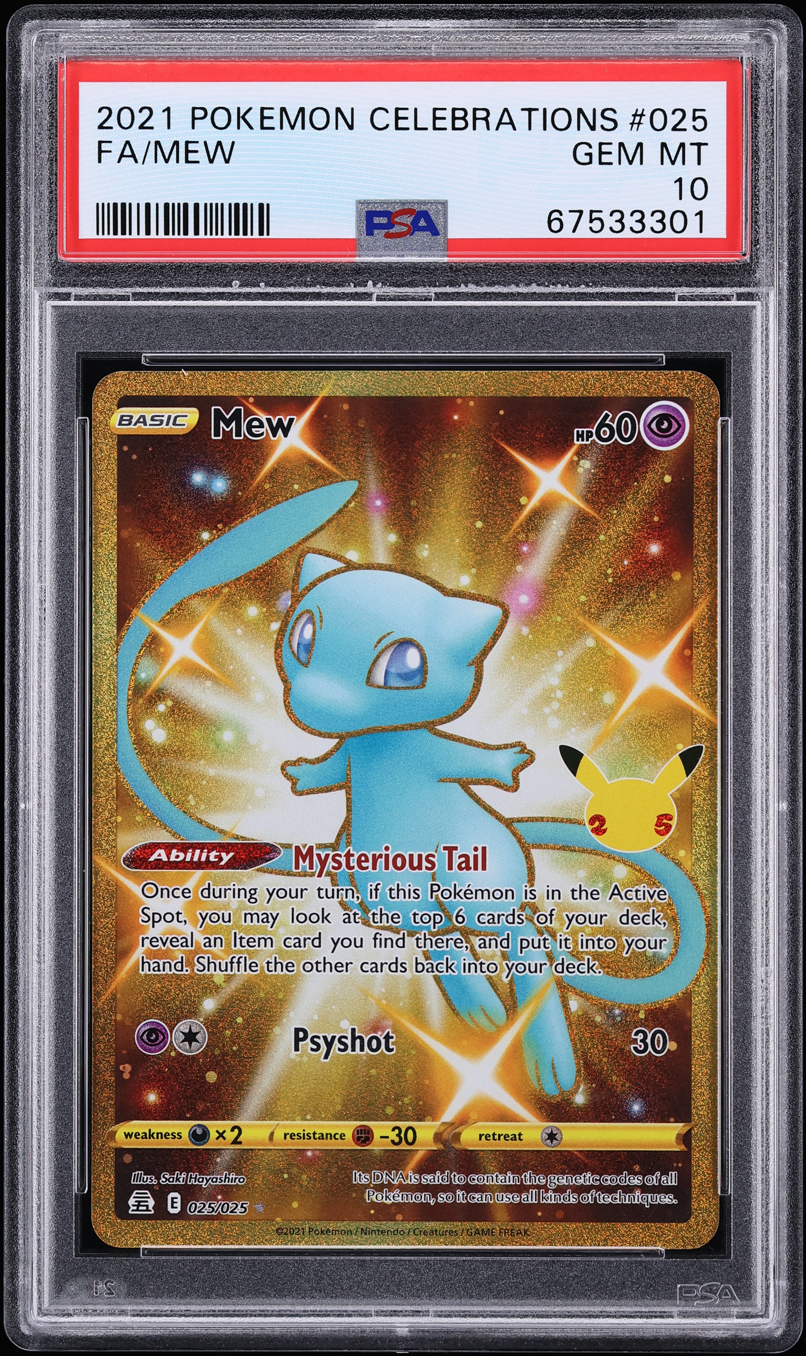 2021 Pokemon Sword & Shield Celebrations Gold Rare Shiny Mew #25 PSA 10 GEM MINT