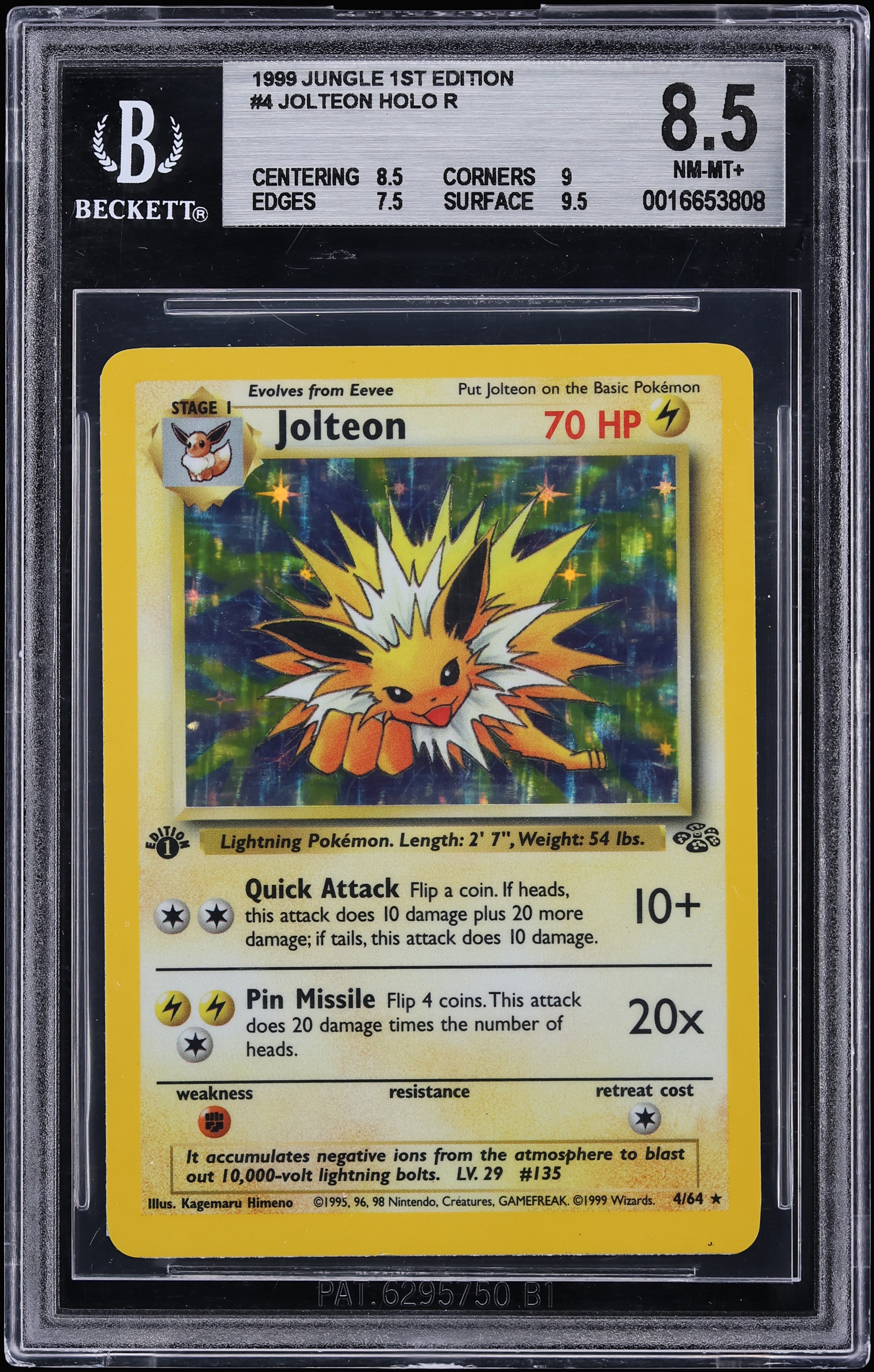 1999 Pokemon Jungle 1st Edition Holo Jolteon #4 BGS 8.5 NM-MT+