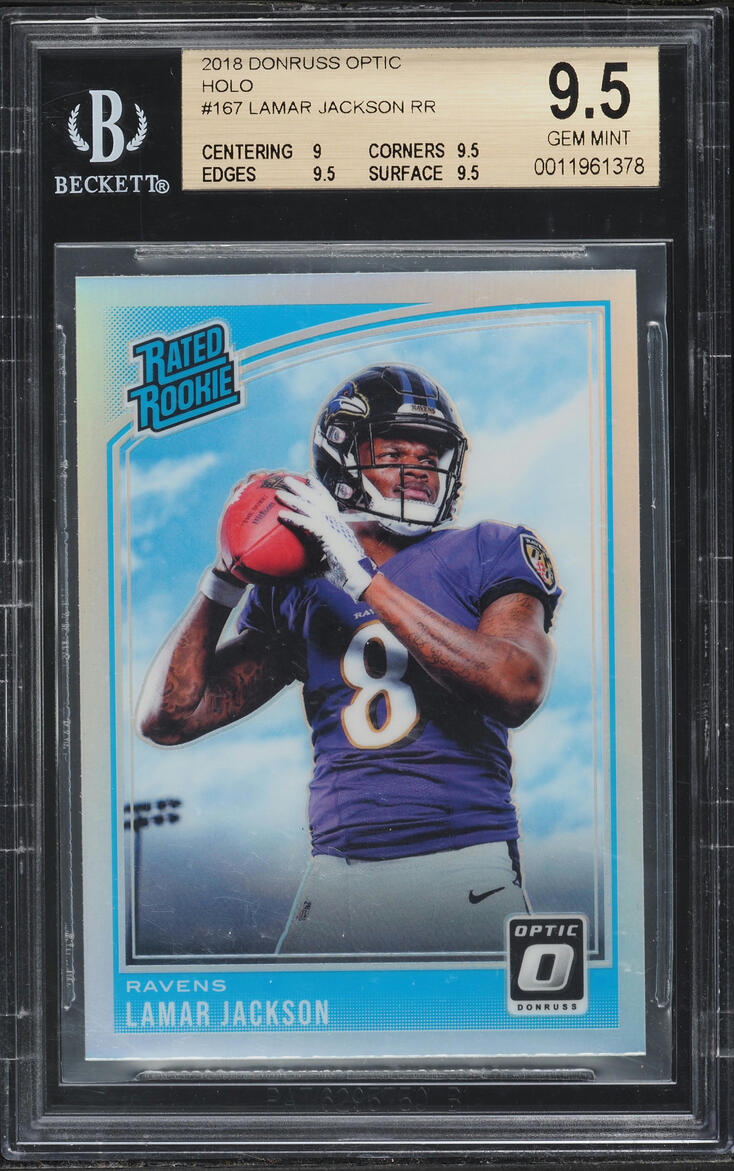 2018 Donruss Optic Holo Lamar Jackson ROOKIE #167 BGS 9.5 GEM MINT