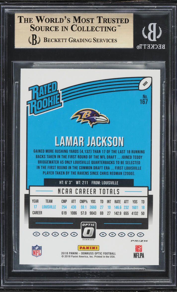 2018 Donruss Optic Holo Lamar Jackson ROOKIE #167 BGS 9.5 GEM MINT